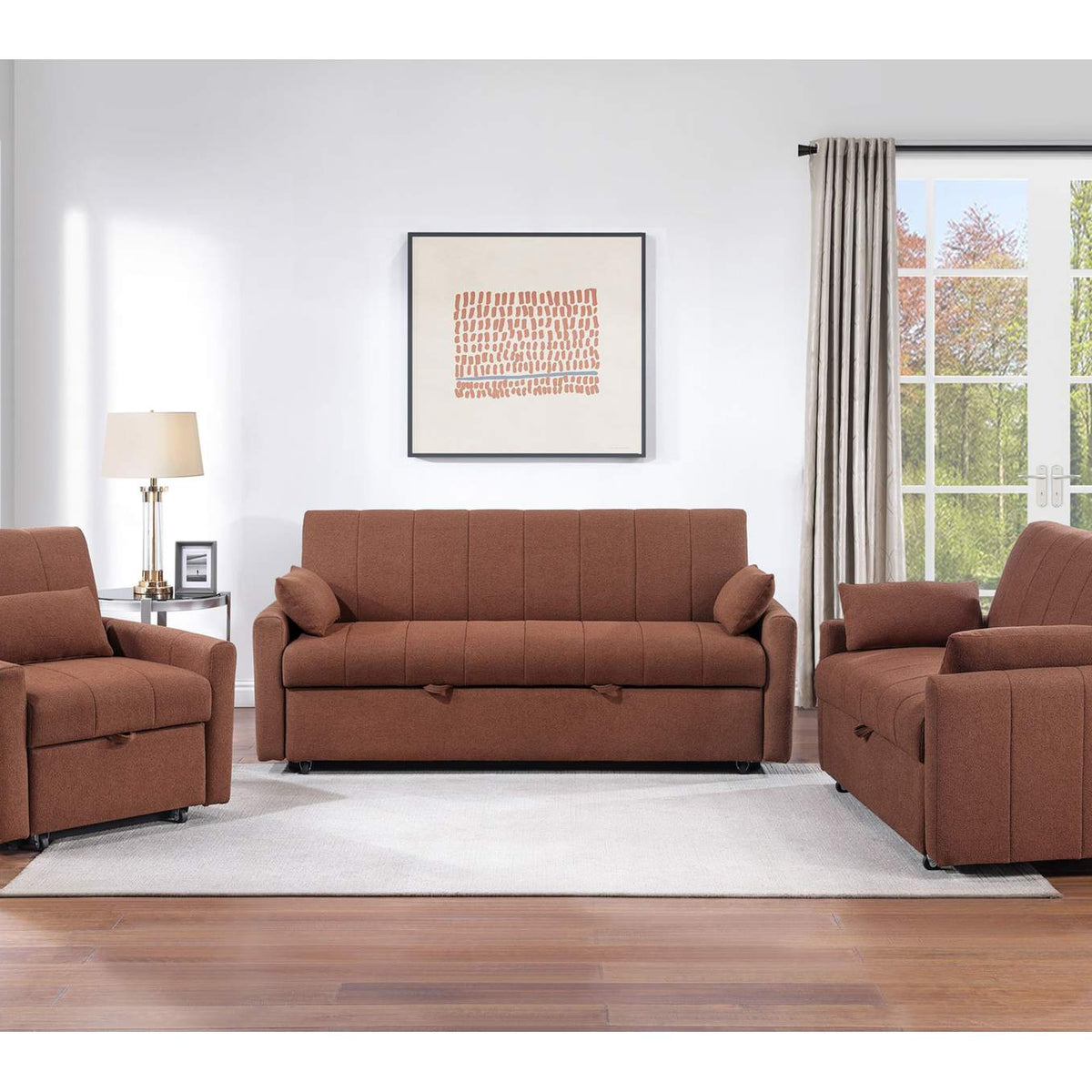 350145 Portland Boucle Upholstered Sleeper Sofa Bed Copper
