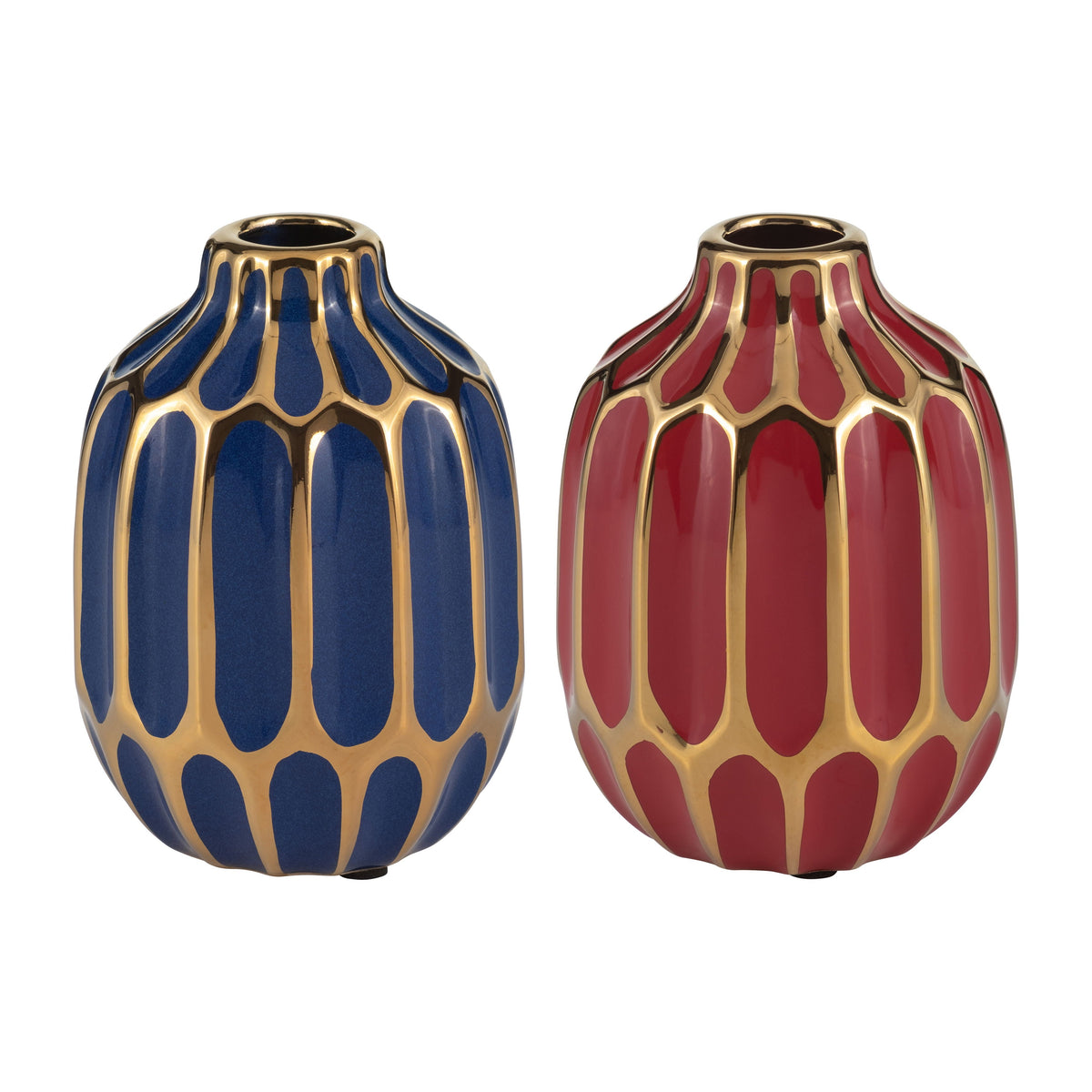 Ceramic Vase 5" (Set of 2) - Navy / Red