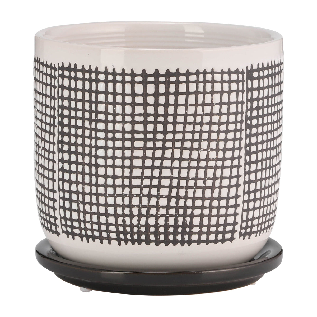Mesh Design Planter With Saucer 6" - Gray