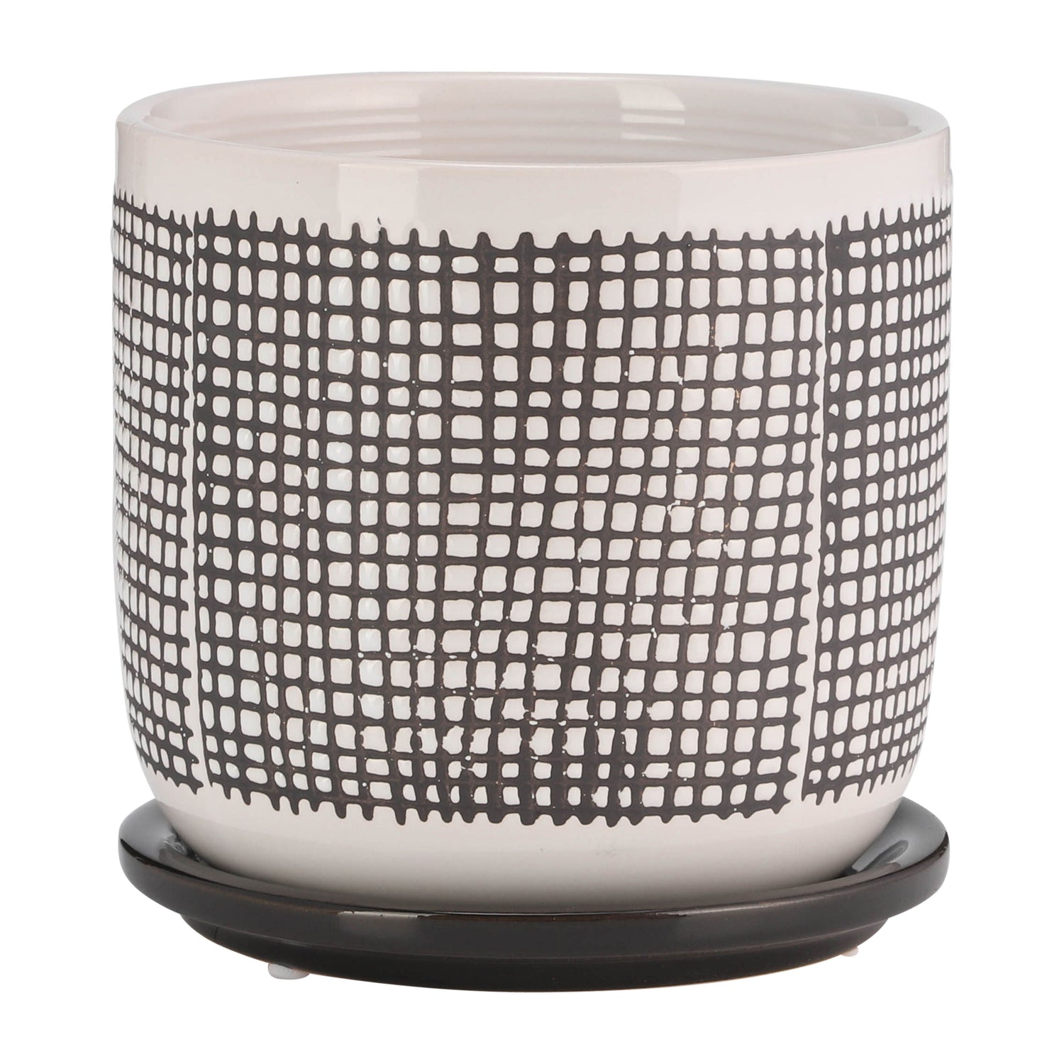 Mesh Design Planter With Saucer 6" - Gray