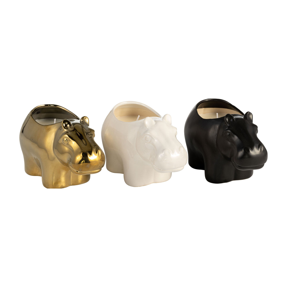 7" 9 Oz Hippo Soy Scented Candle (Set of 3) - Gold / Black / White