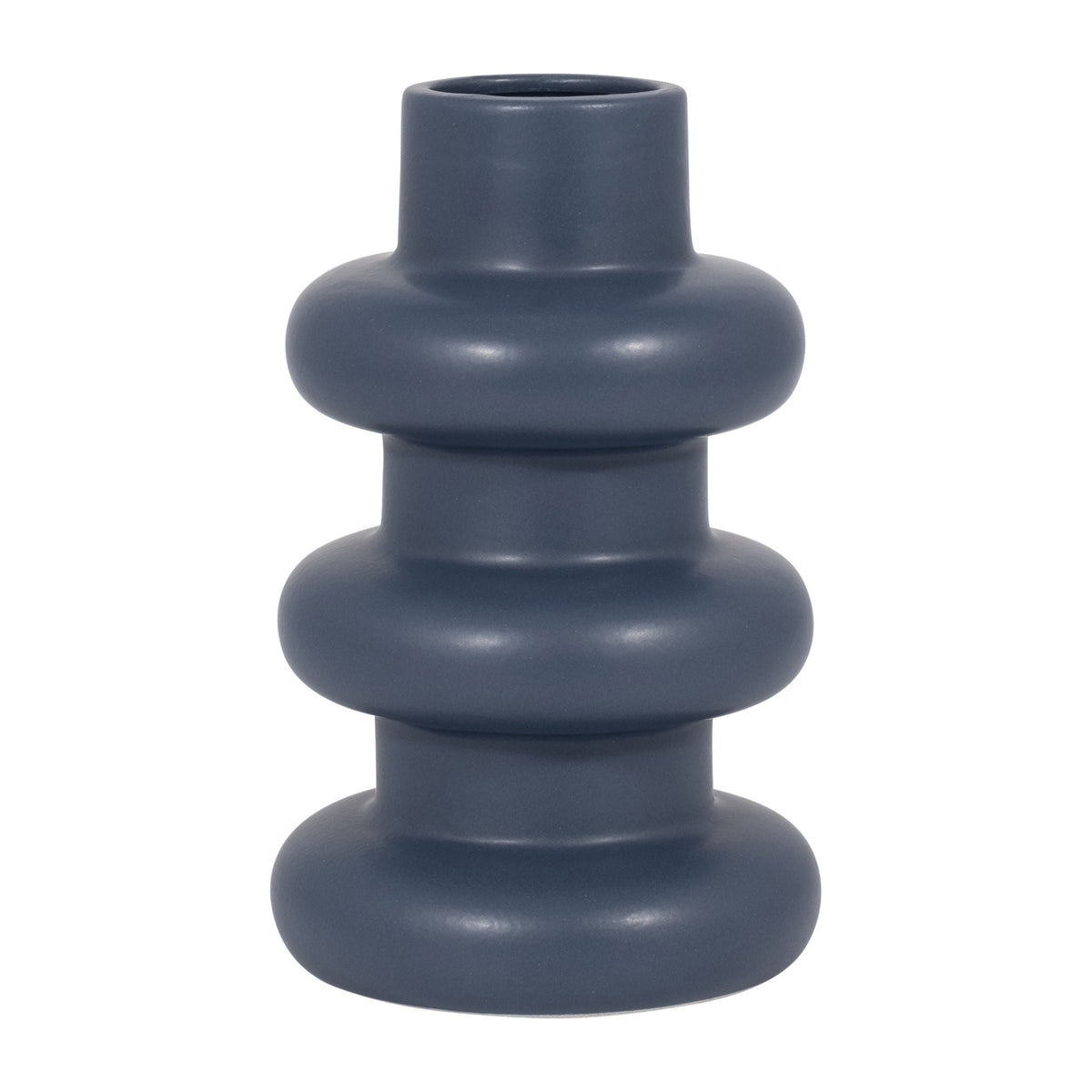 Ceramic Three Ribbed Vase 8" - Navy