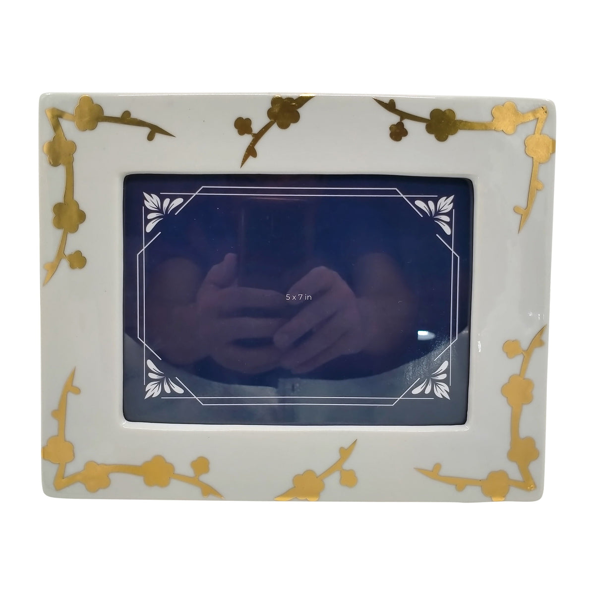 Ceramic 5X7 Cherry Blossom Photo Frame - Gold/White