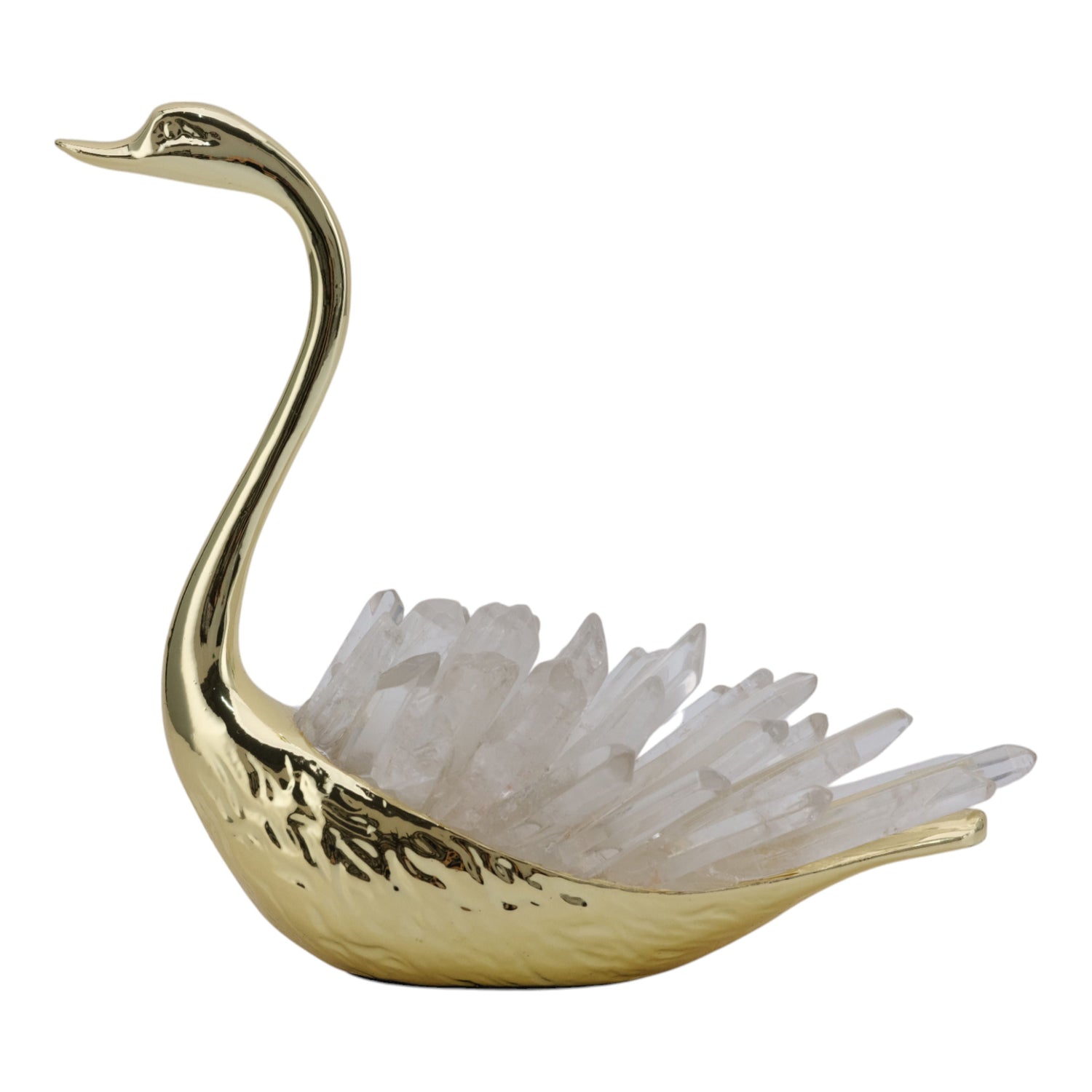 Cascade Crystal Sitting Swan With Tall Neck - Gold