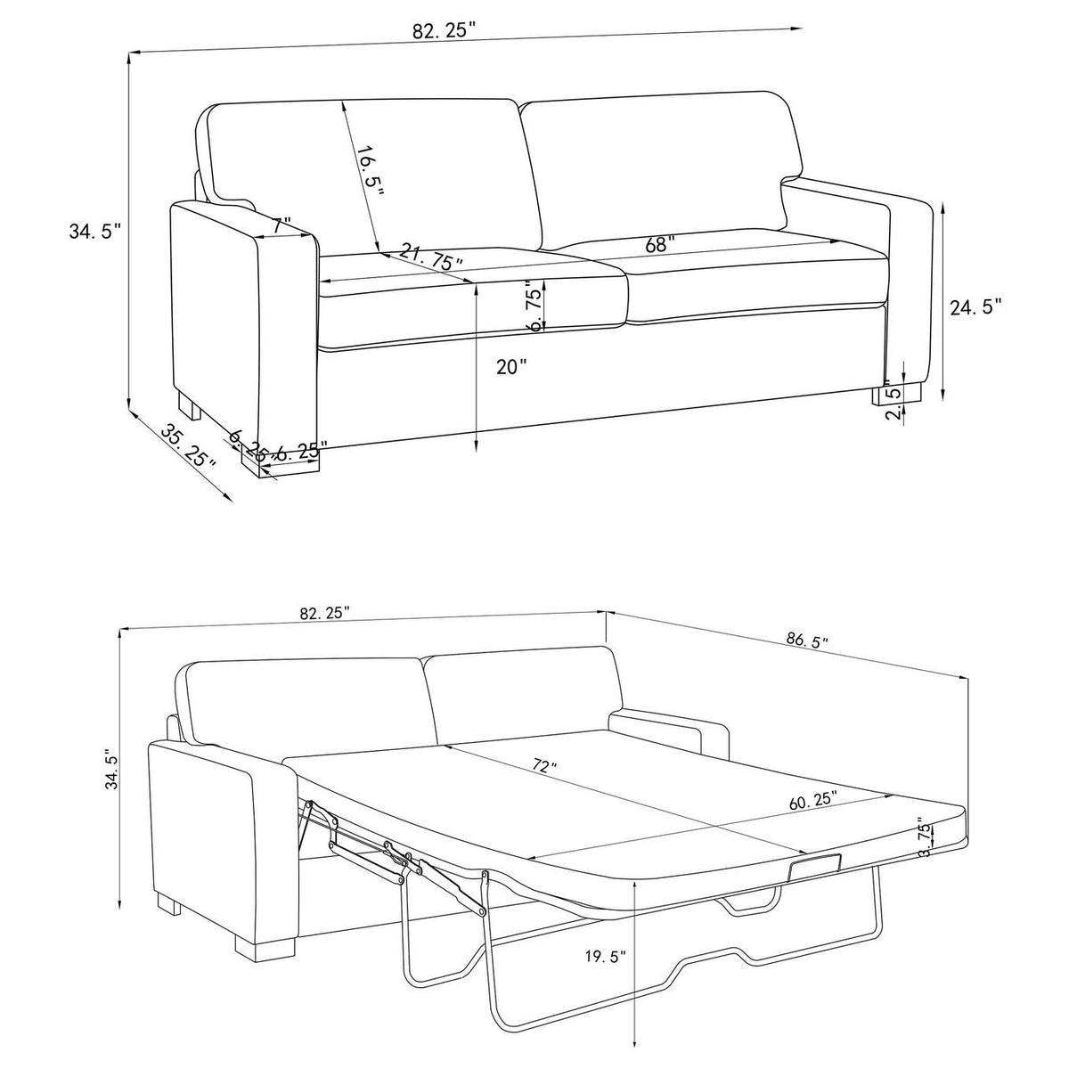 360050 Simpson Upholstered Sofa Sleeper with Queen Mattress Grey