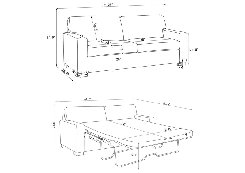 360050 Simpson Upholstered Sofa Sleeper with Queen Mattress Grey