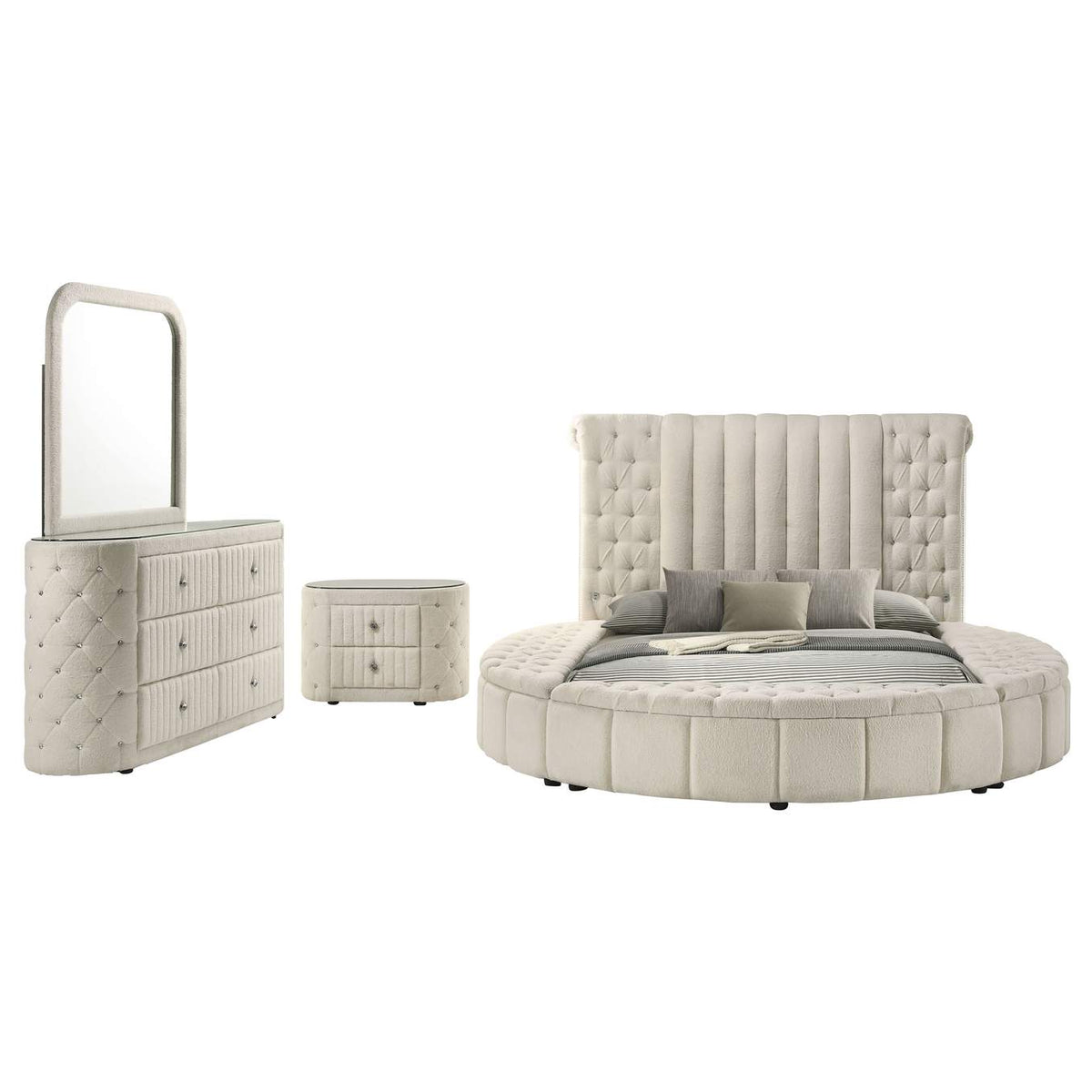 360111KE-S4 Sonya 4-piece Upholstered Eastern King Bedroom Set Ivory
