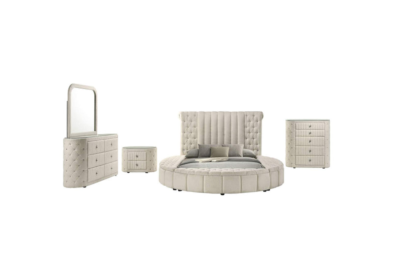 360111KE-S5 Sonya 5-piece Upholstered Eastern King Bedroom Set Ivory