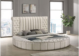 360111KE Sonya Upholstered Eastern King Round Storage Bed Ivory