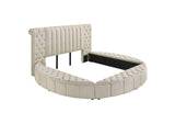 360111KE Sonya Upholstered Eastern King Round Storage Bed Ivory