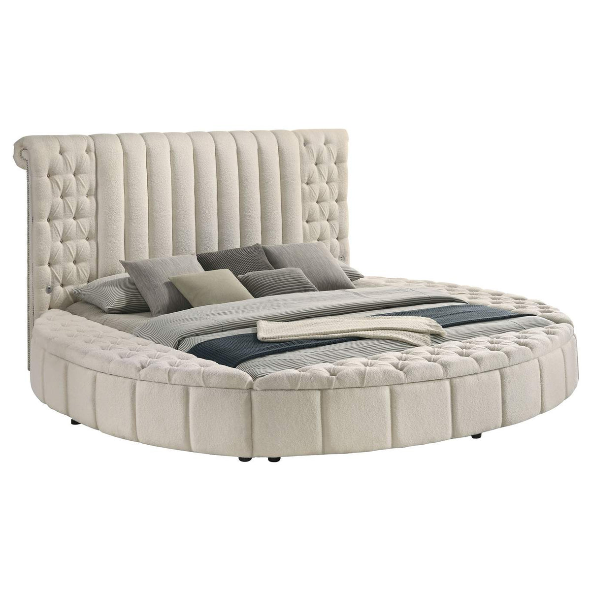 360111KE Sonya Upholstered Eastern King Round Storage Bed Ivory