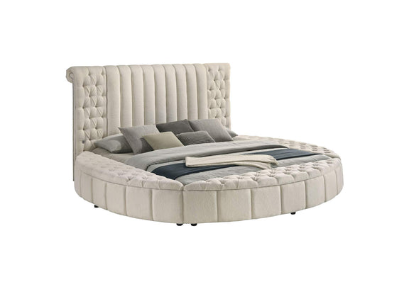 360111KE Sonya Upholstered Eastern King Round Storage Bed Ivory