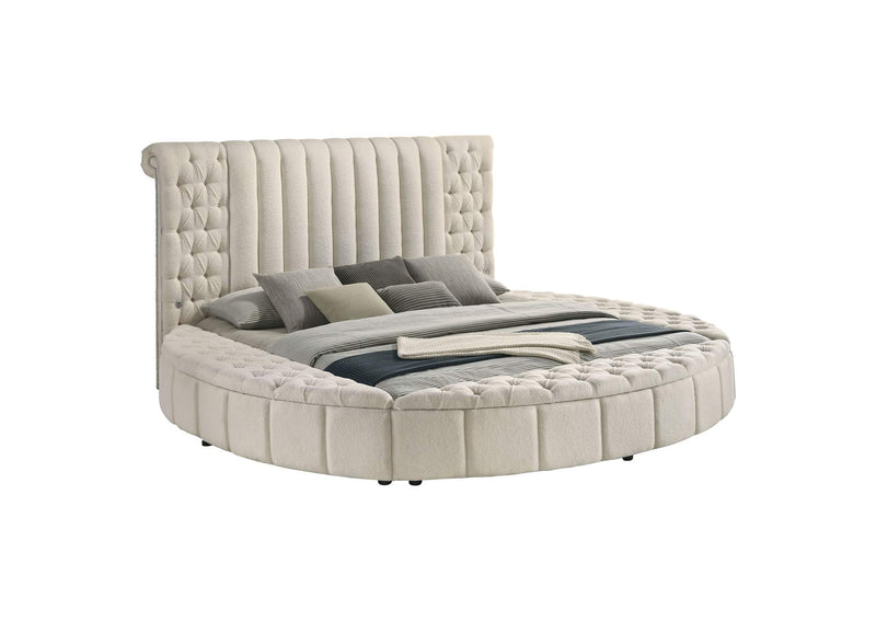 360111KE Sonya Upholstered Eastern King Round Storage Bed Ivory
