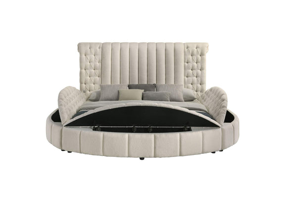 360111KE Sonya Upholstered Eastern King Round Storage Bed Ivory