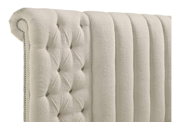 360111KE Sonya Upholstered Eastern King Round Storage Bed Ivory