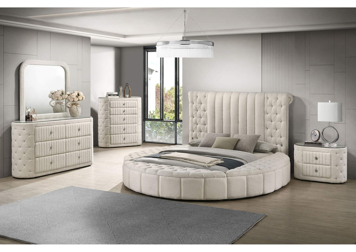 360111Q-S5 Sonya 5-piece Upholstered Queen Bedroom Set Ivory