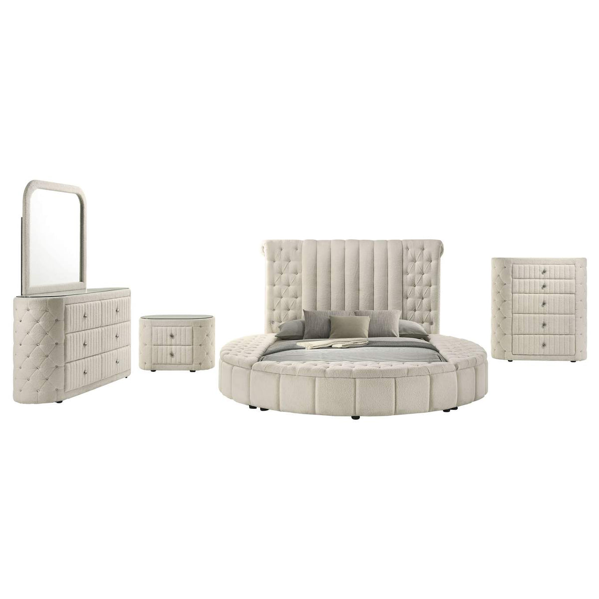 360111Q-S5 Sonya 5-piece Upholstered Queen Bedroom Set Ivory