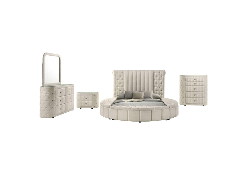 360111Q-S5 Sonya 5-piece Upholstered Queen Bedroom Set Ivory