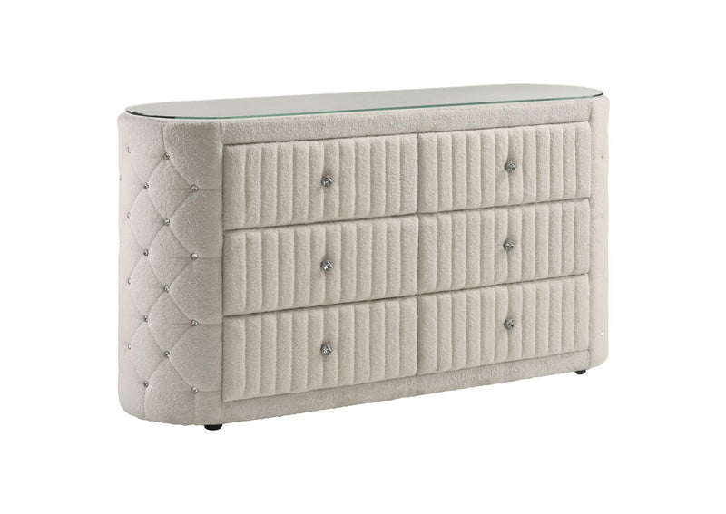 360111Q-S5 Sonya 5-piece Upholstered Queen Bedroom Set Ivory