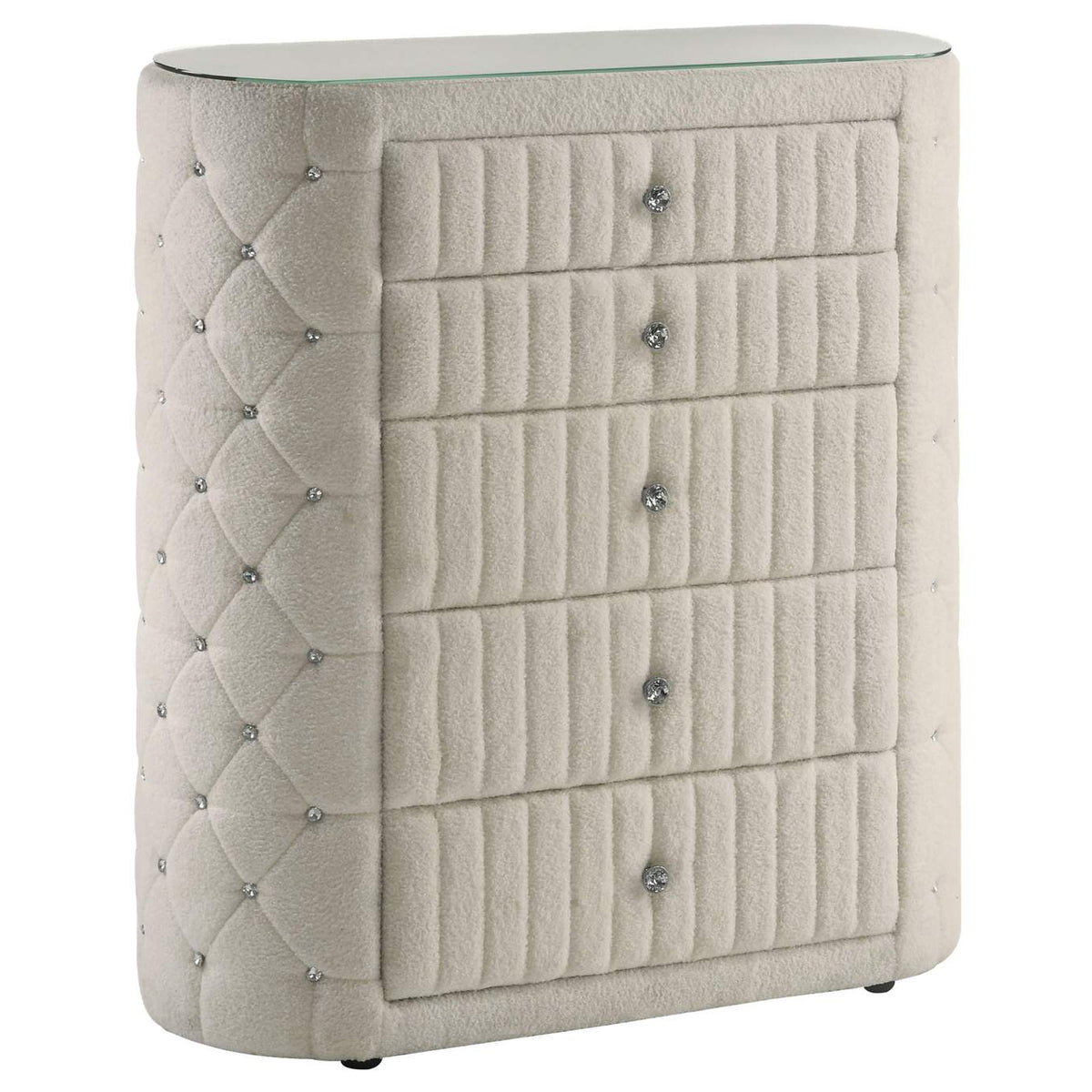 360111Q-S5 Sonya 5-piece Upholstered Queen Bedroom Set Ivory