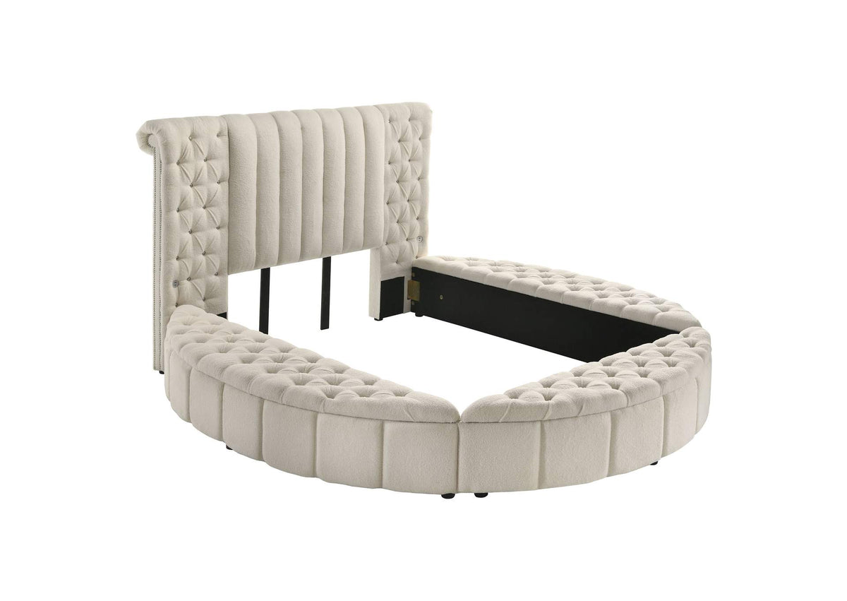 360111Q Sonya Upholstered Queen Round Storage Bed Ivory