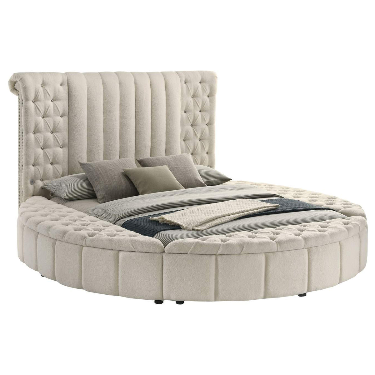 360111Q Sonya Upholstered Queen Round Storage Bed Ivory