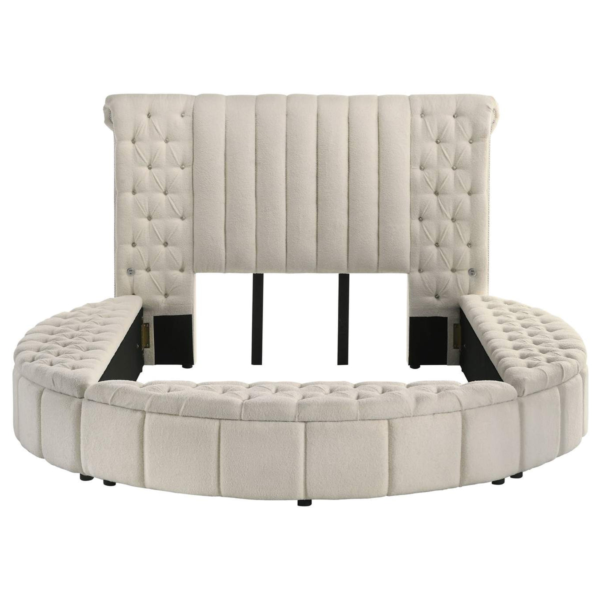 360111Q Sonya Upholstered Queen Round Storage Bed Ivory