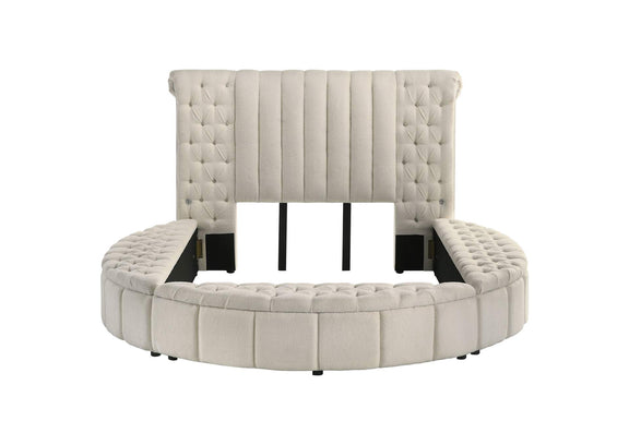 360111Q Sonya Upholstered Queen Round Storage Bed Ivory