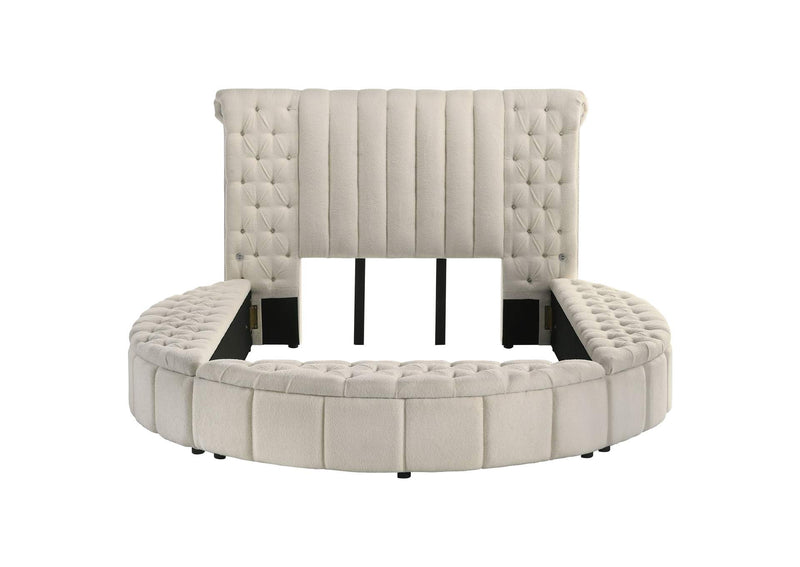 360111Q Sonya Upholstered Queen Round Storage Bed Ivory