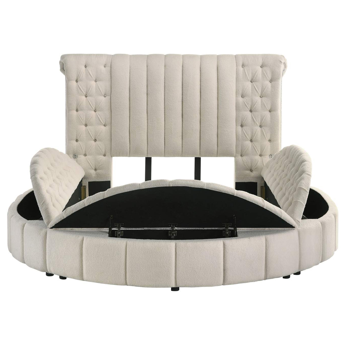 360111Q Sonya Upholstered Queen Round Storage Bed Ivory