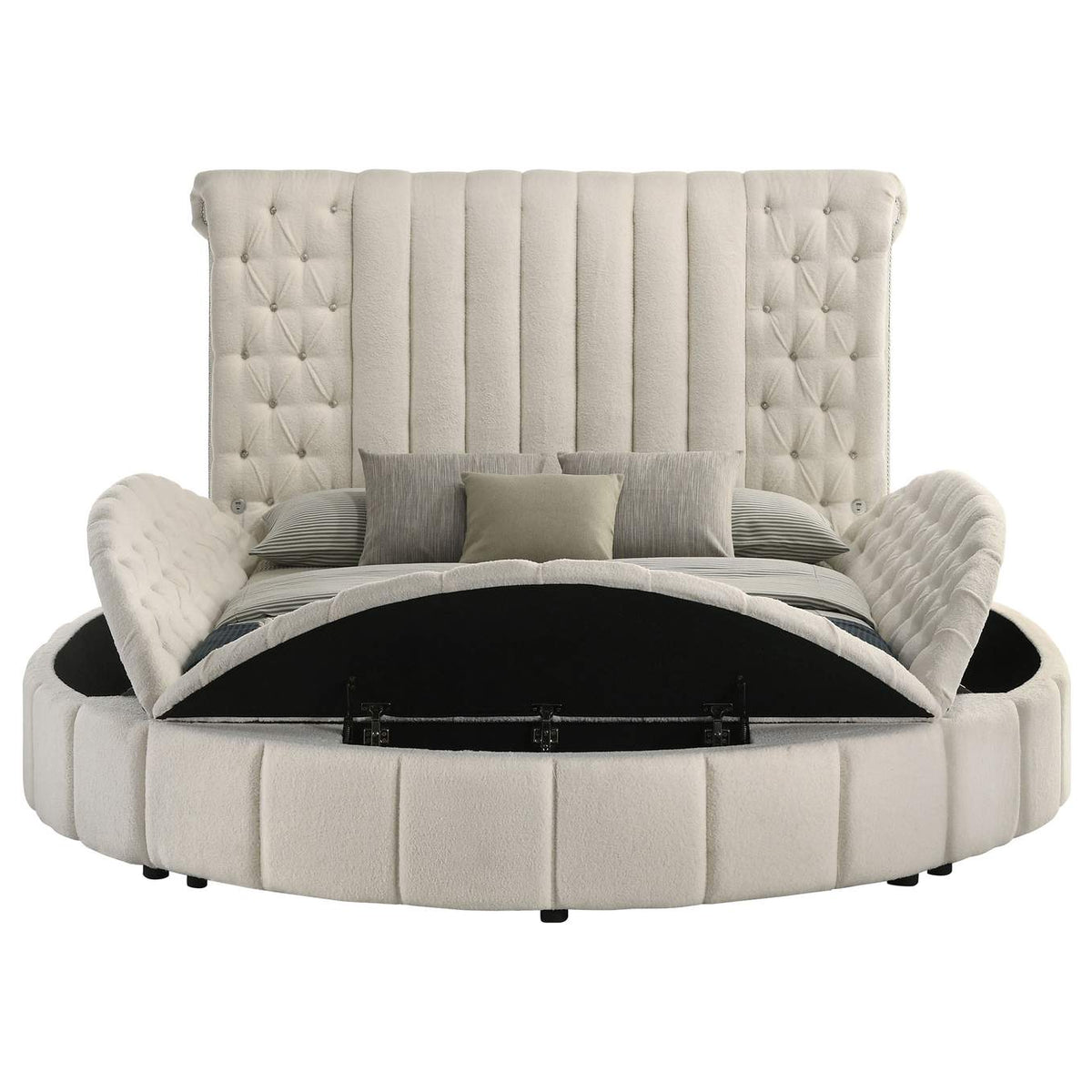 360111Q Sonya Upholstered Queen Round Storage Bed Ivory