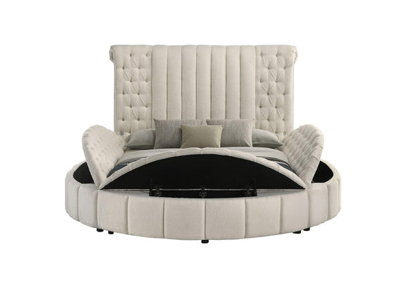 360111Q Sonya Upholstered Queen Round Storage Bed Ivory