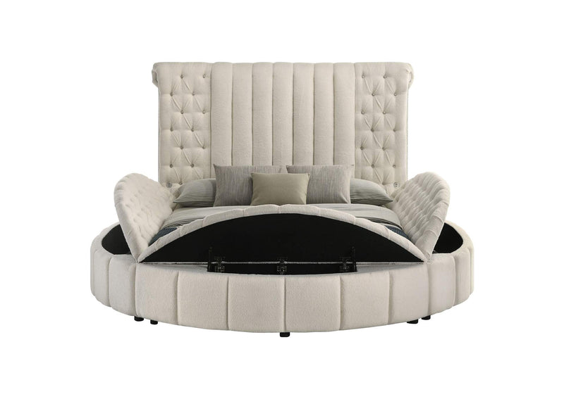 360111Q Sonya Upholstered Queen Round Storage Bed Ivory