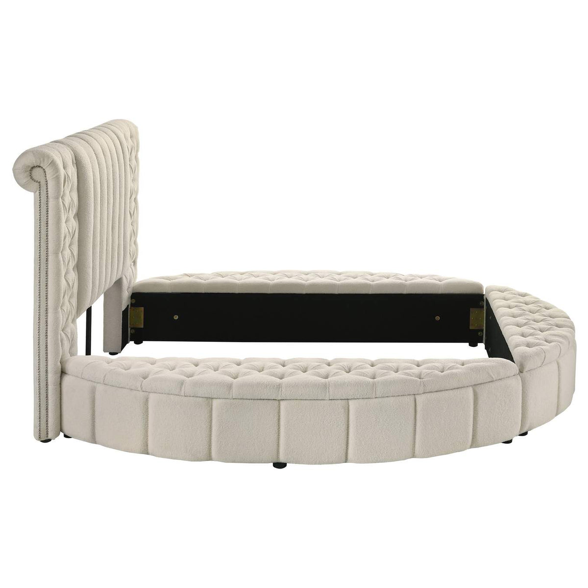 360111Q Sonya Upholstered Queen Round Storage Bed Ivory
