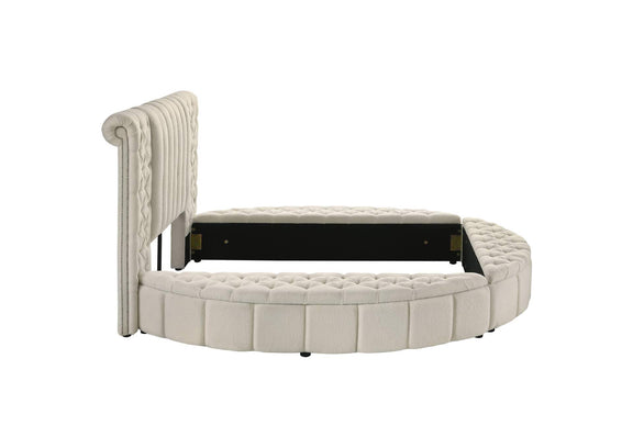 360111Q Sonya Upholstered Queen Round Storage Bed Ivory
