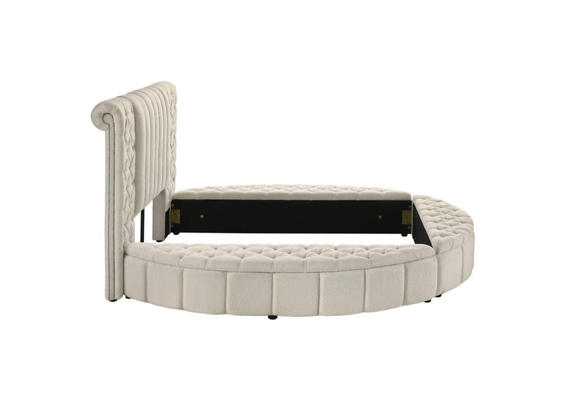 360111Q Sonya Upholstered Queen Round Storage Bed Ivory