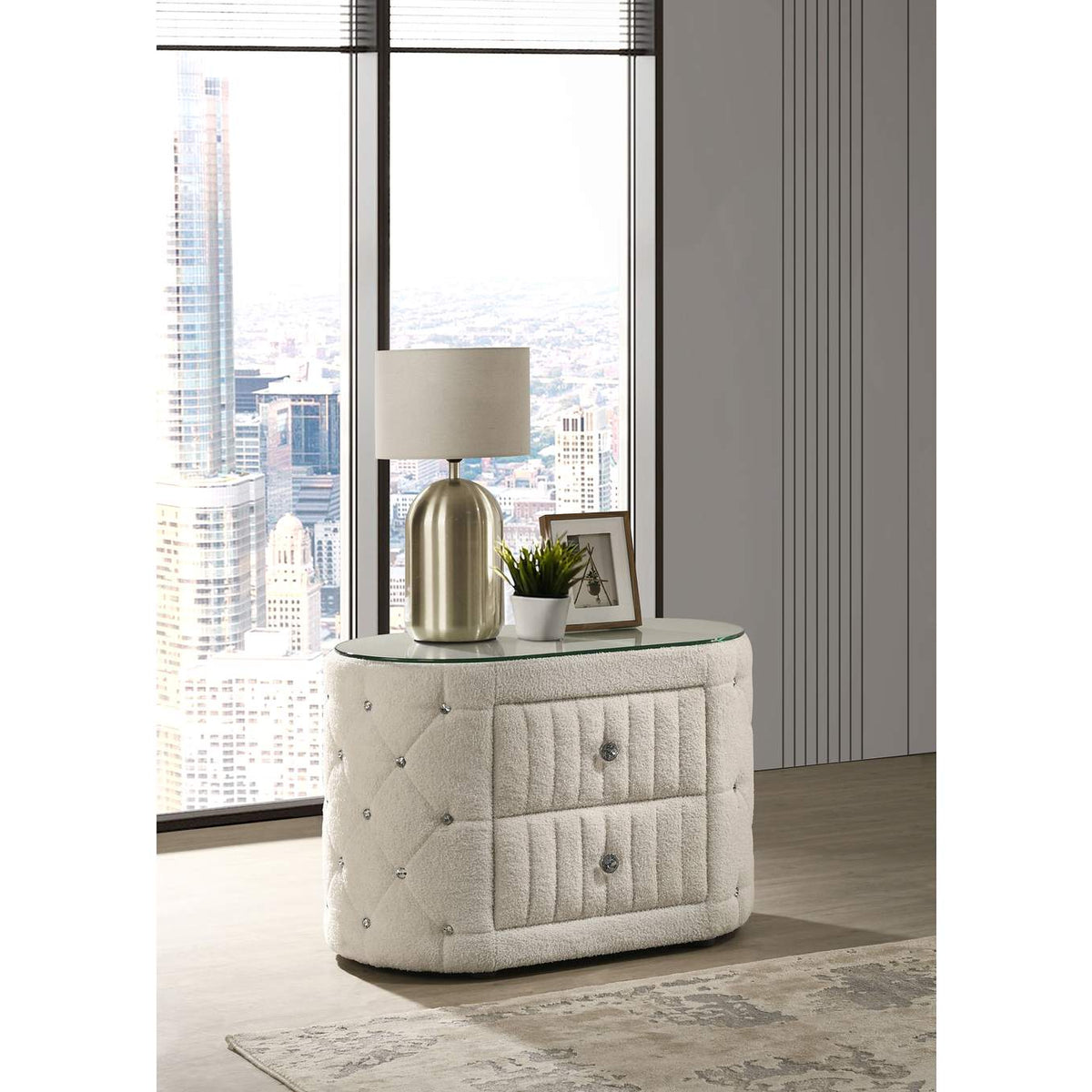 360112 Sonya 2-drawer Upholstered Nightstand Bedside Table Ivory