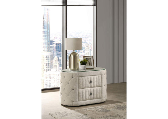 360112 Sonya 2-drawer Upholstered Nightstand Bedside Table Ivory