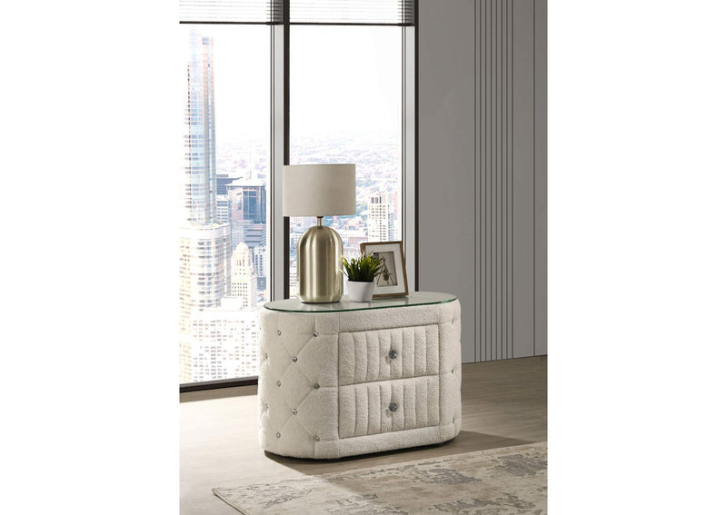360112 Sonya 2-drawer Upholstered Nightstand Bedside Table Ivory
