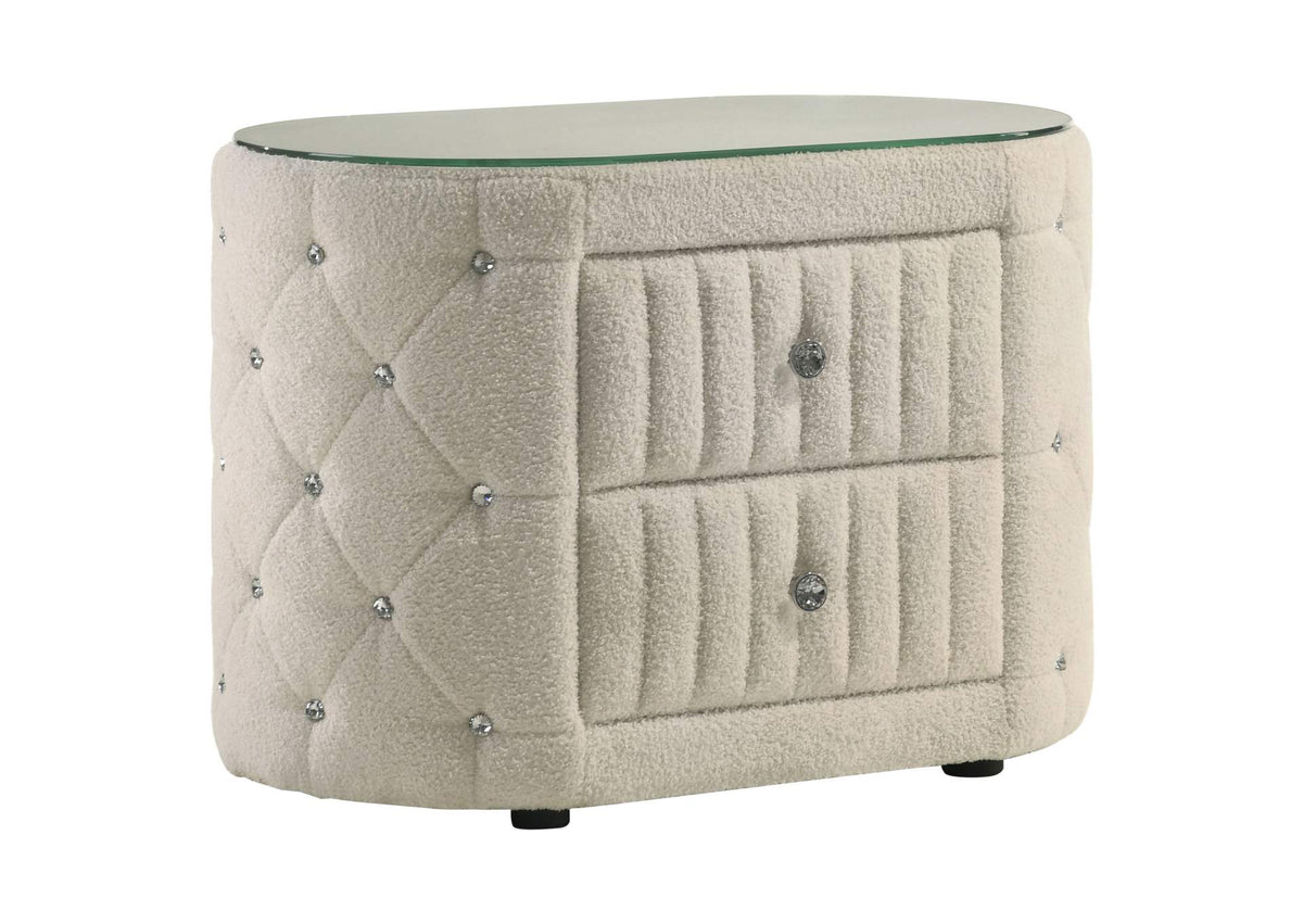360112 Sonya 2-drawer Upholstered Nightstand Bedside Table Ivory