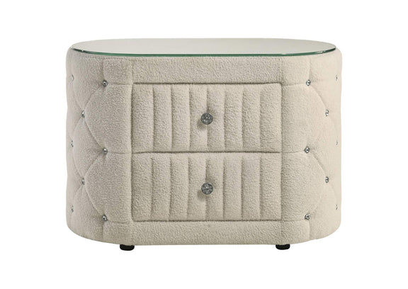 360112 Sonya 2-drawer Upholstered Nightstand Bedside Table Ivory