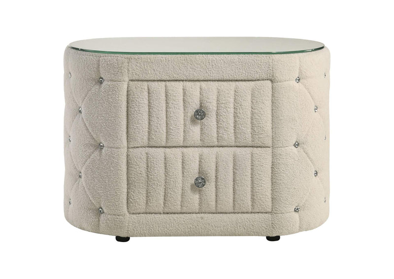 360112 Sonya 2-drawer Upholstered Nightstand Bedside Table Ivory