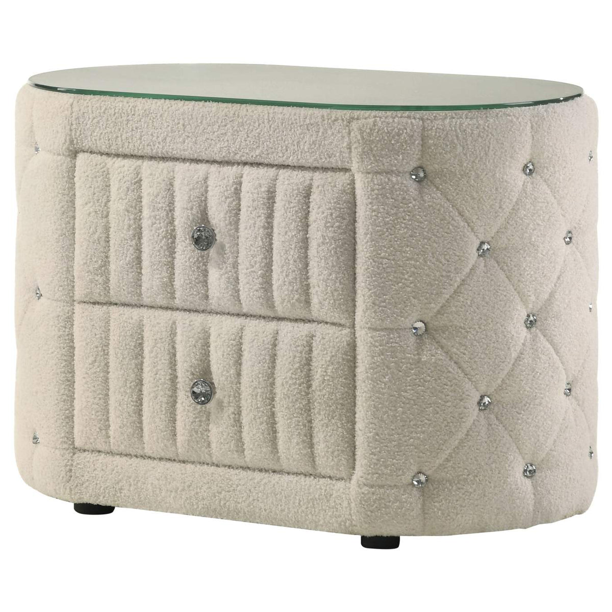 360112 Sonya 2-drawer Upholstered Nightstand Bedside Table Ivory