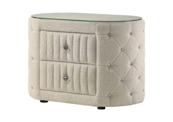 360112 Sonya 2-drawer Upholstered Nightstand Bedside Table Ivory