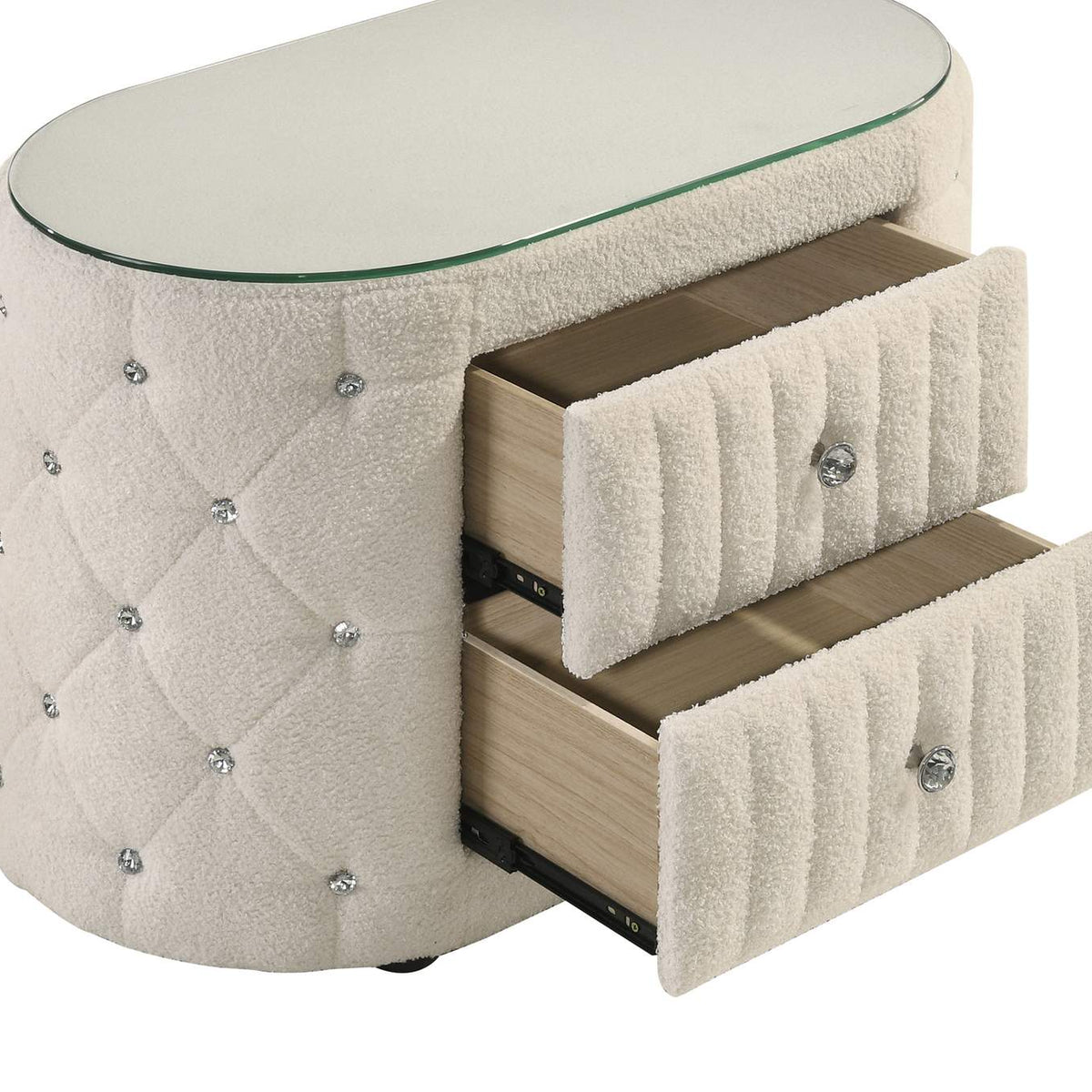 360112 Sonya 2-drawer Upholstered Nightstand Bedside Table Ivory