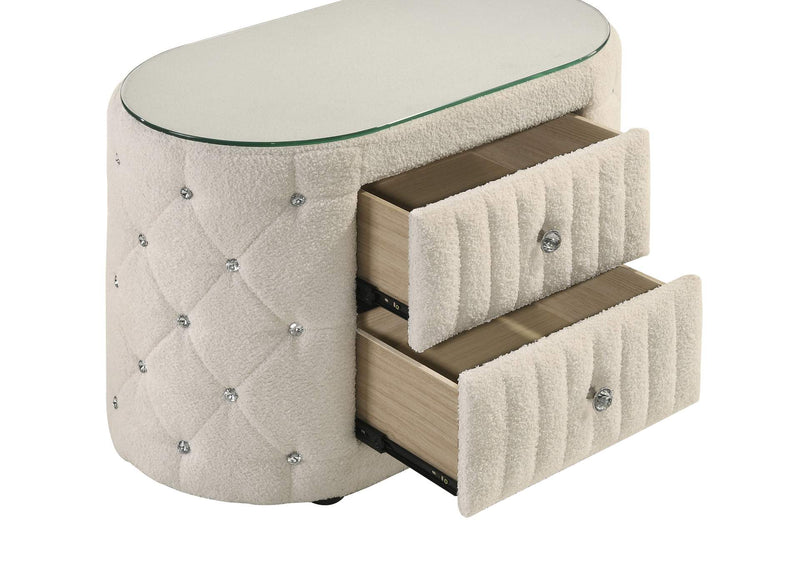360112 Sonya 2-drawer Upholstered Nightstand Bedside Table Ivory