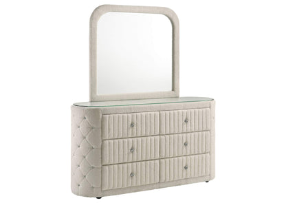 360113M Sonya 6-drawer Upholstered Bedroom Dresser with Mirror Ivory