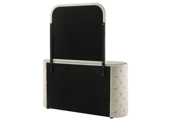 360113M Sonya 6-drawer Upholstered Bedroom Dresser with Mirror Ivory