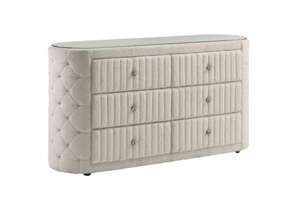 360113 Sonya 6-drawer Upholstered Bedroom Dresser Ivory