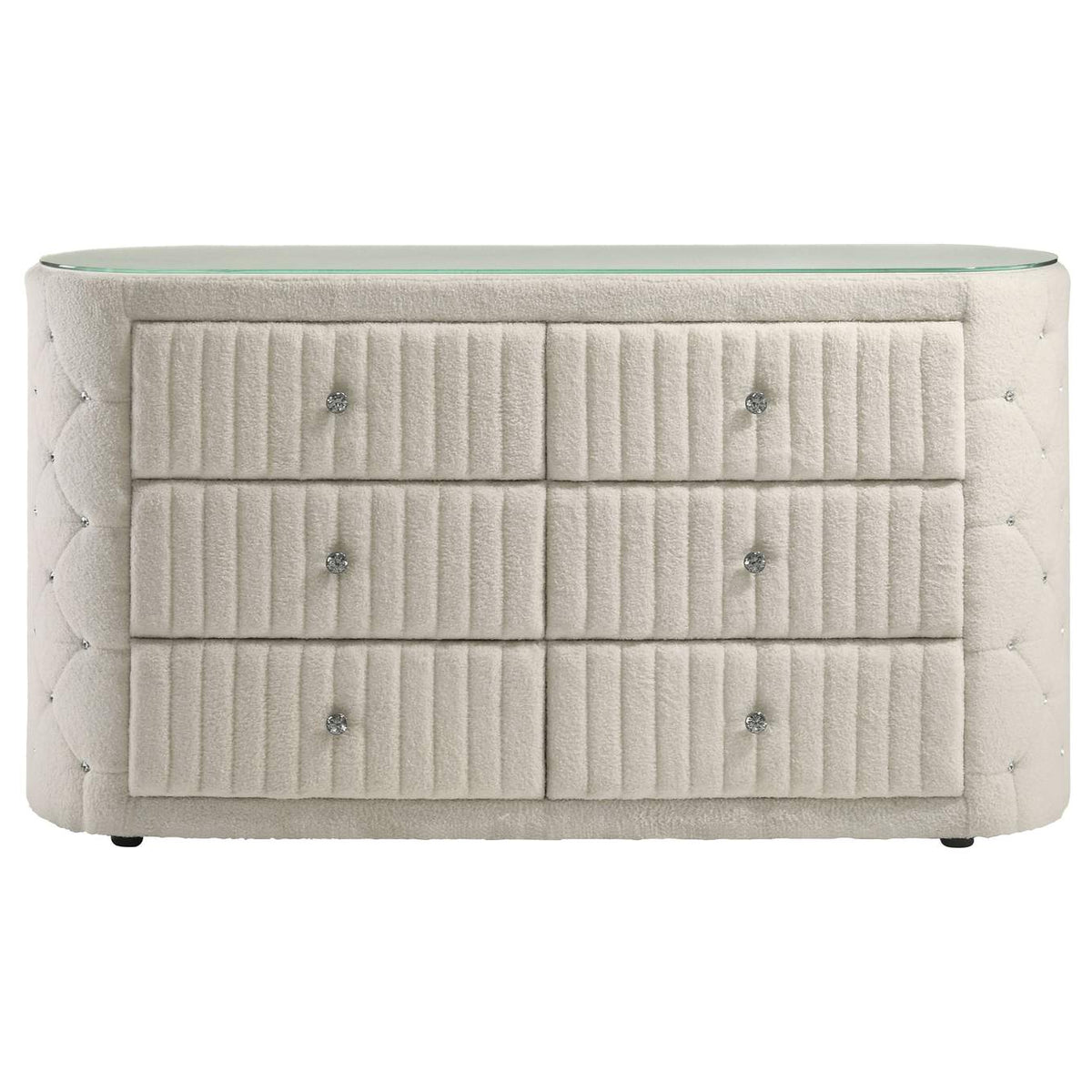 360113 Sonya 6-drawer Upholstered Bedroom Dresser Ivory